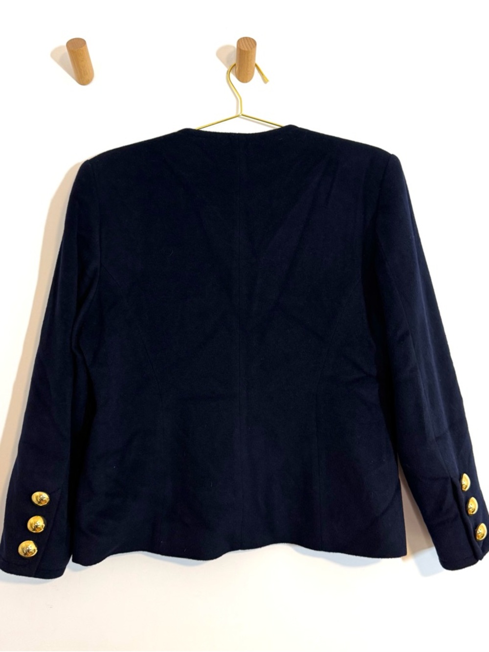 Vintage Mac Taggart Wool Cashmere Navy Blazer Gold Buttons Chanel Style Size 14 - Picture 9 of 10